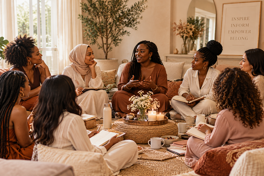 A circle of women gathered together, sharing stories and support